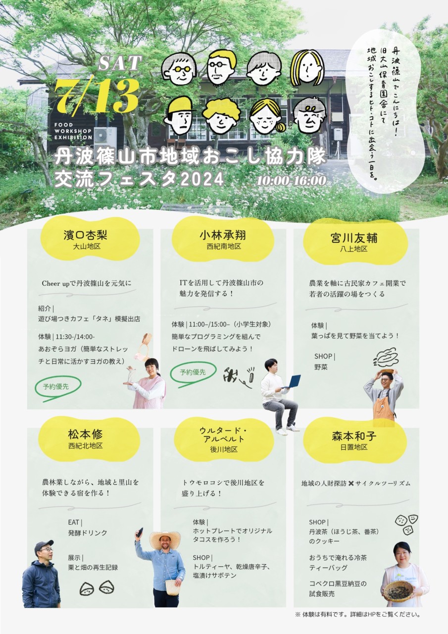 ７月１３日丹波篠山市地域おこし協力隊交流フェスタが開催されます